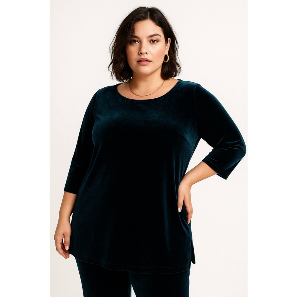 Vintage Kathy Lee Plus Size 18W Teal Velour Top Luxurious Jewel Tone Wide Neck